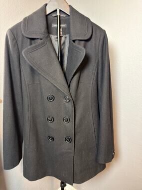 New York & Company Black Double-Breasted Pea Coat Jacket